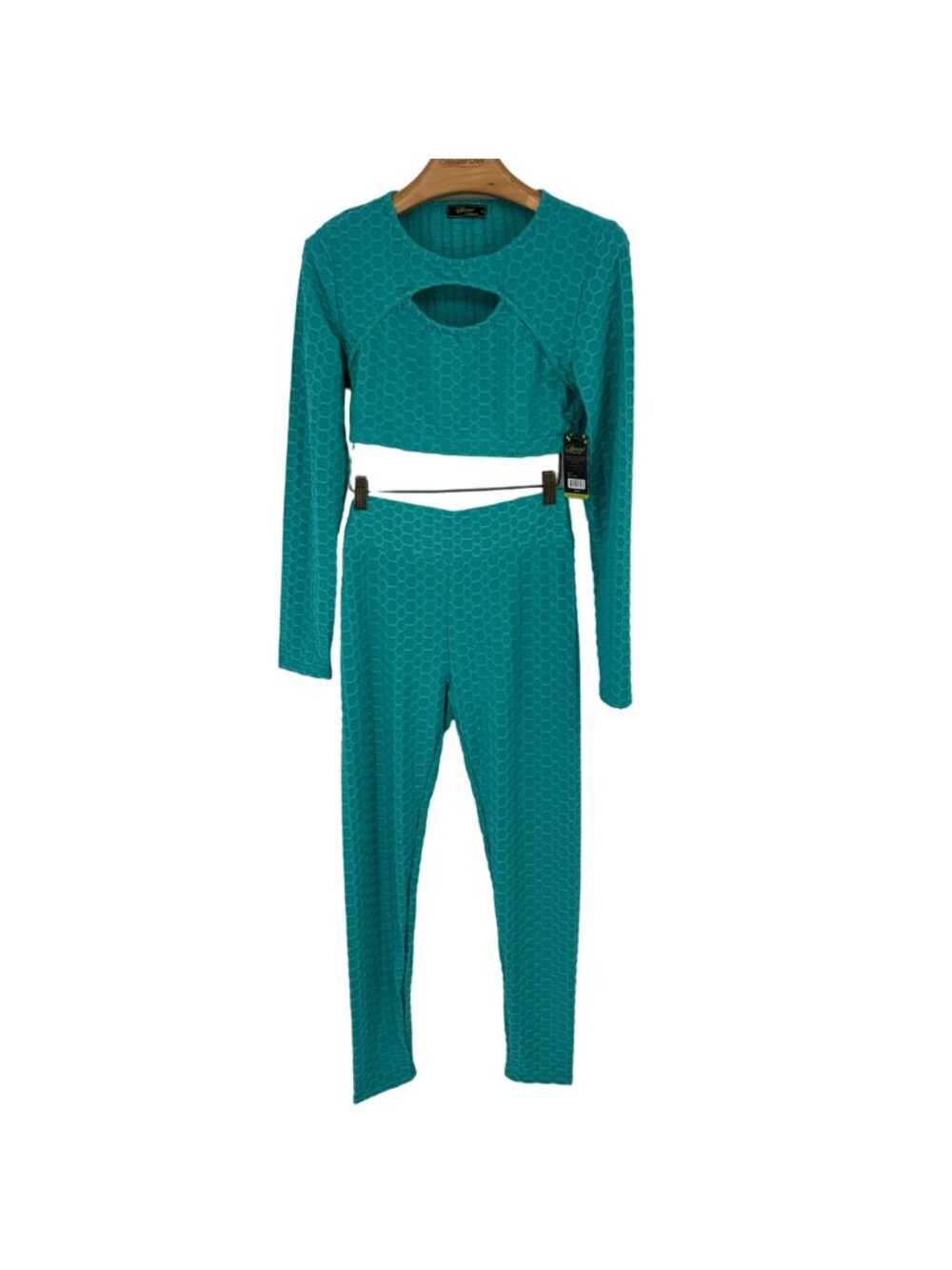 Special one Womens Textured 2 Piece Crop Top Leggings pants Set teal size XL new